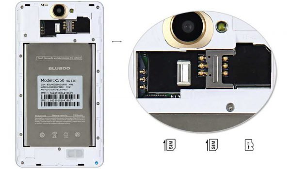 Le Bluboo X550 est un Dual SIM et offre la possibilité d'étendre le stockage interne au moyen d'une micro SD.