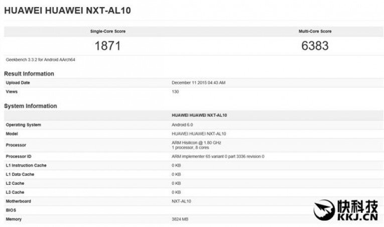 Rendement du Kirin 950 en Geekbench 3.